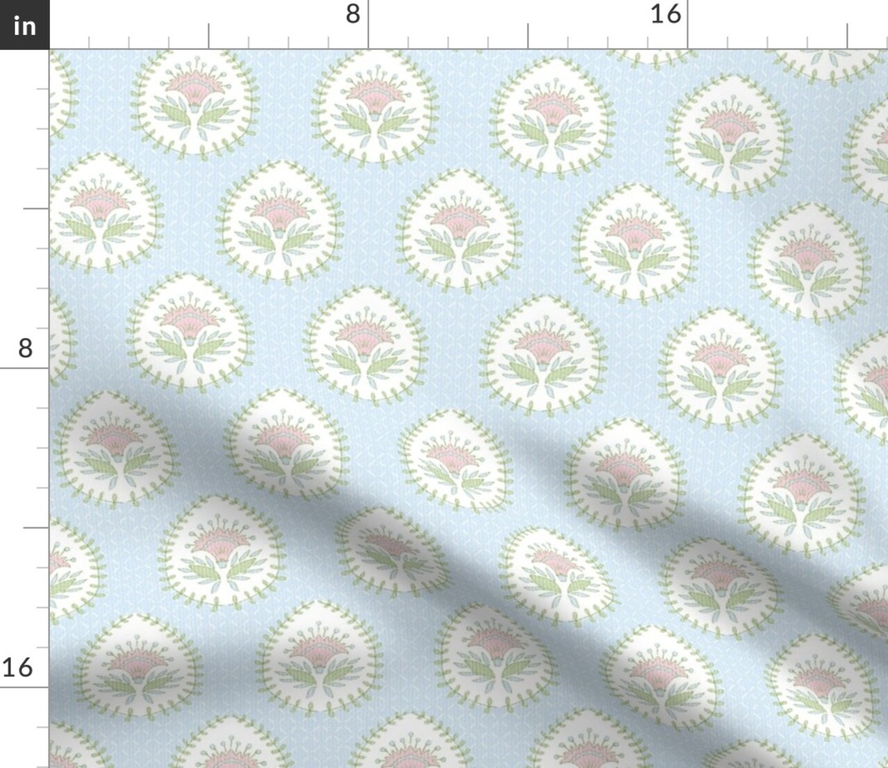 Grandmillennial Traditional Classic Garden Flowers Bloom Preppy Textured Woven Blue Pink Green Feminine Delicate Cottagecore Custom Printed Fabric by Spoonflower Various Fabrics by the Yard or Fat Quarter 17309310